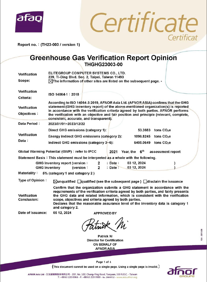 ECS ISO 14064-1 Certificate