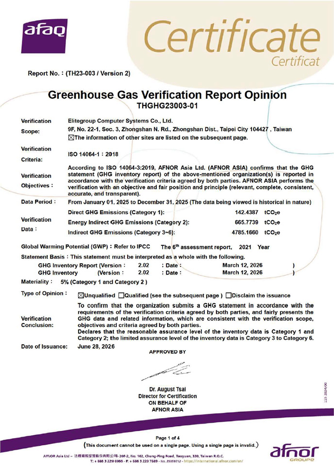 ECS ISO 14064-1 Certificate