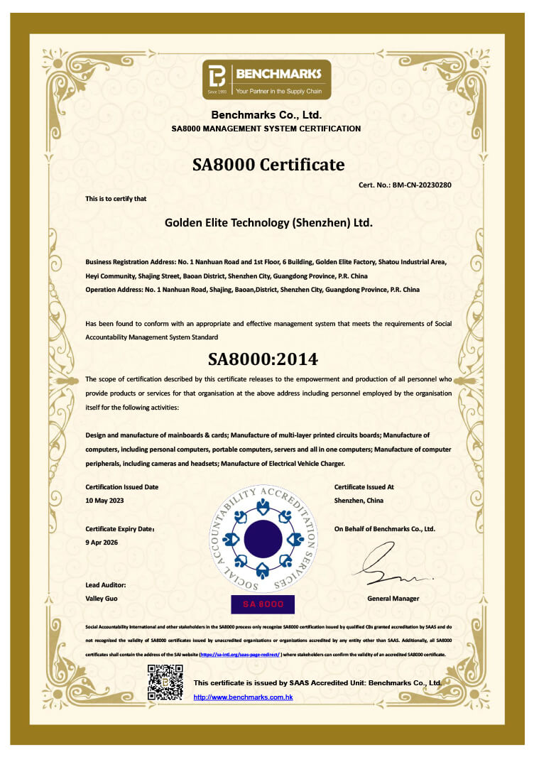 Golden Elite SA8000 Certificate
