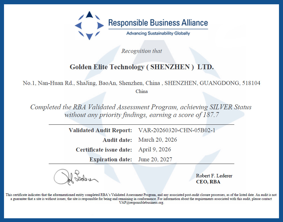 Golden Elite RBA VAP Certificate